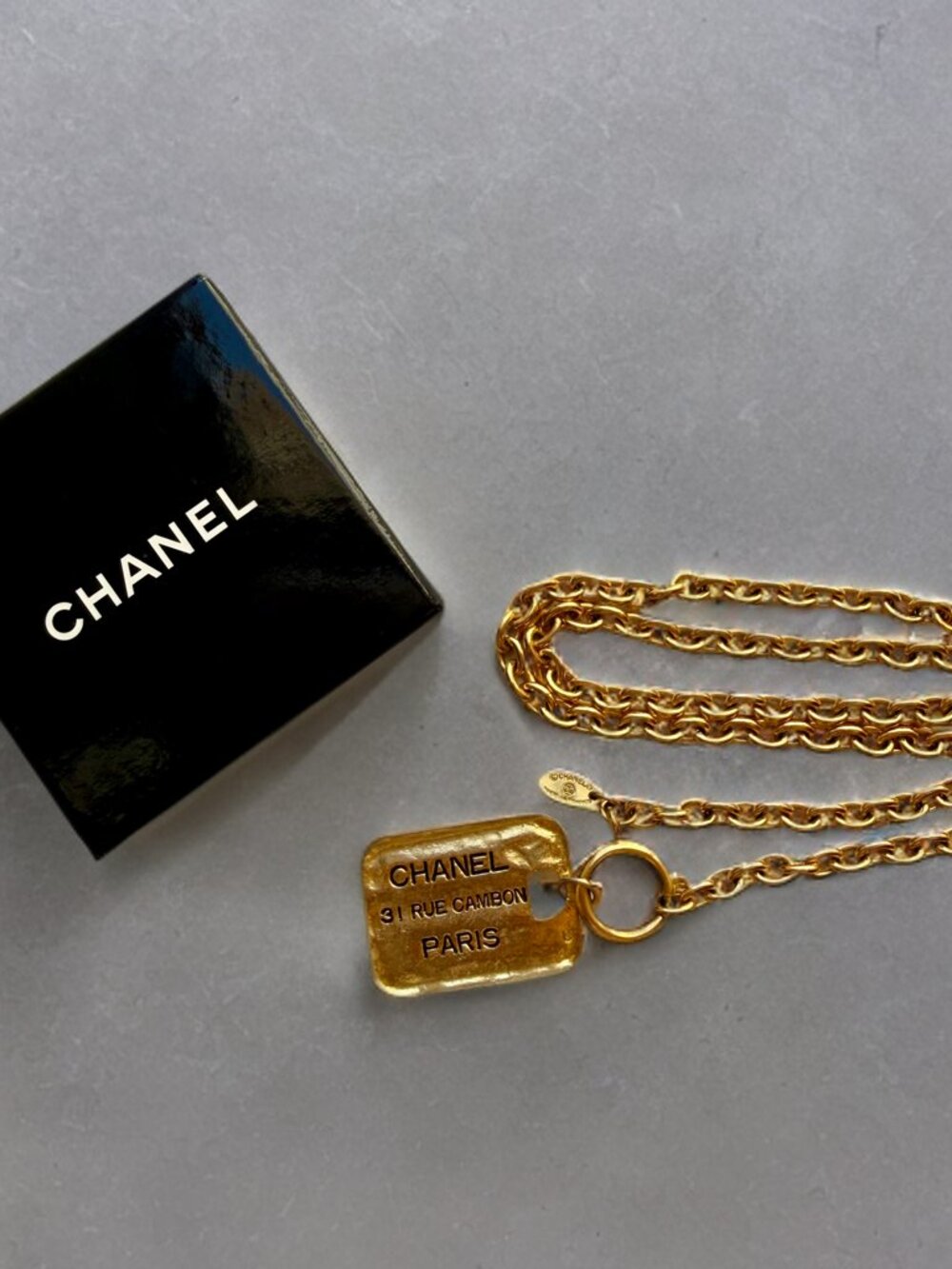 Chanel Vintage Gold CC Dog Tag Pendant Necklace